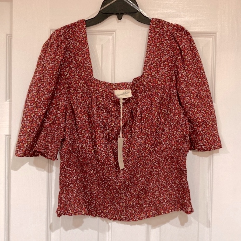(4X)- Universal Thread Plus Size Puff Elbow Sleeve Smocked Fitted Blouse